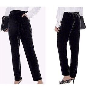 Vince Silk Blend Velvet Pants Sz L Black High Rise Straight Leg Business Casual